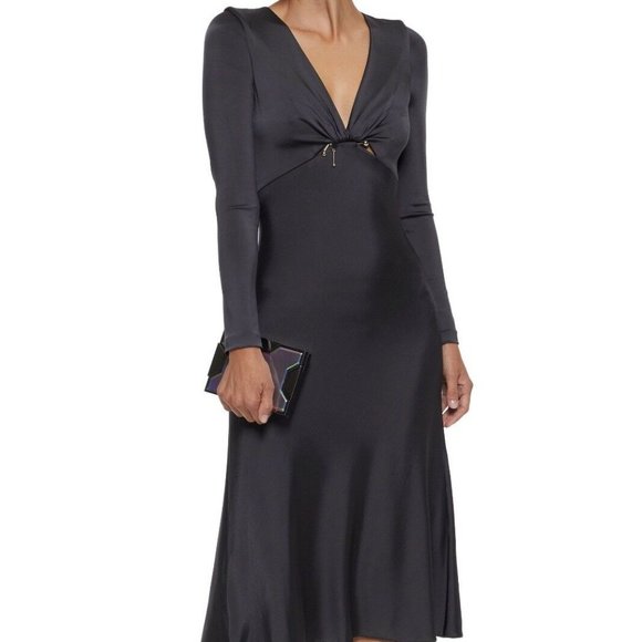 CUSHNIE ET OCHS Magdelena Embellished Satin-Jersey Midi Dress Dark Grey Size 0, - Picture 1 of 9